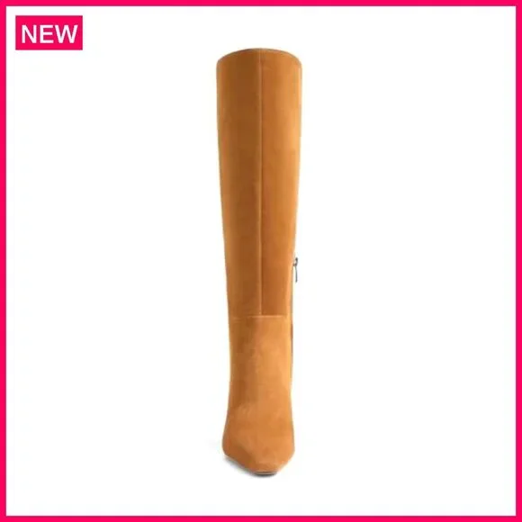 Knee High Boots Chunky Heel Square Toe Side Zipper Fall Dress Shoes - Picture 6 of 8